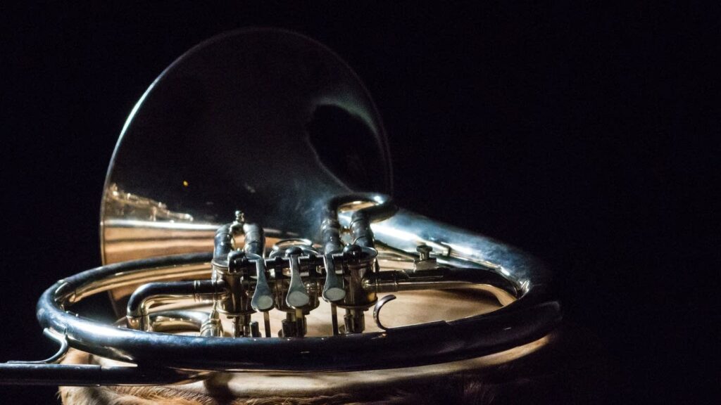 Spotlight showing on a trumpet