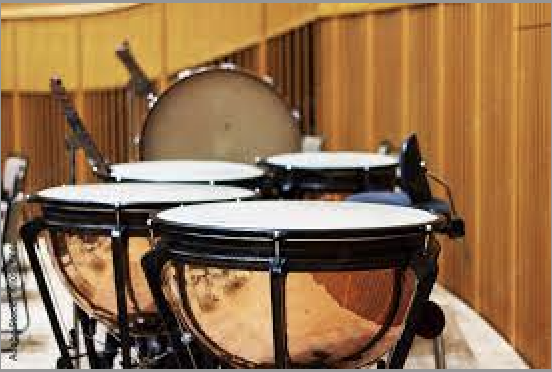 Drum set organized at a musical stage
