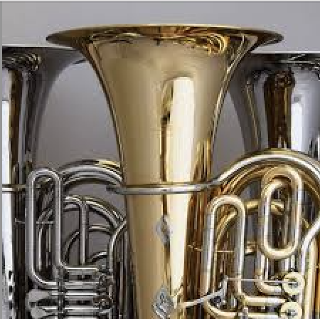 Three different trumpets in different colors